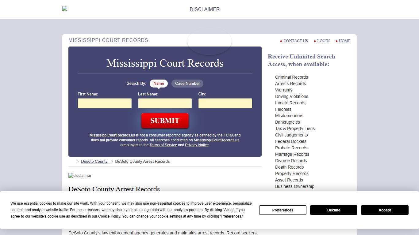 DeSoto County Arrest Records | MississippiCourtRecords.us