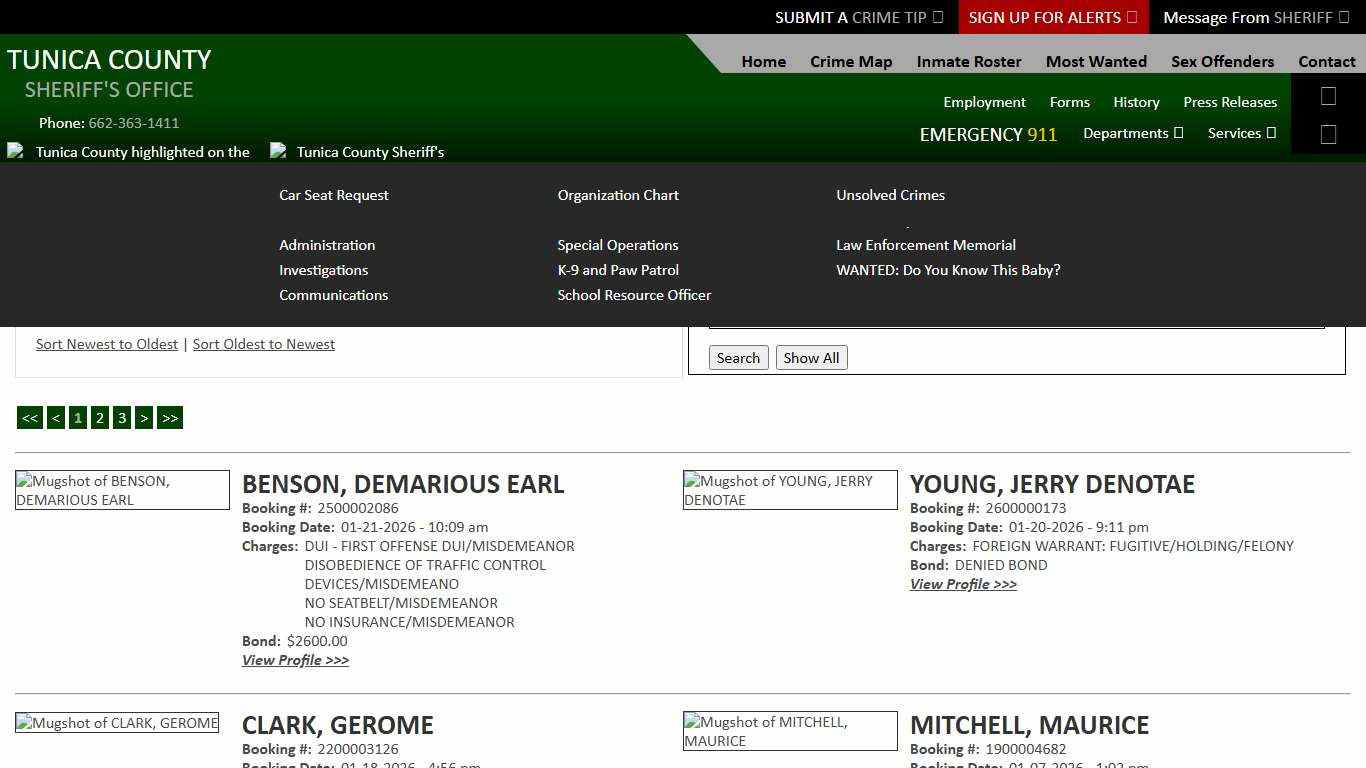 Inmate Roster - Current Inmates Booking Date Descending - Tunica County Sheriff's Office